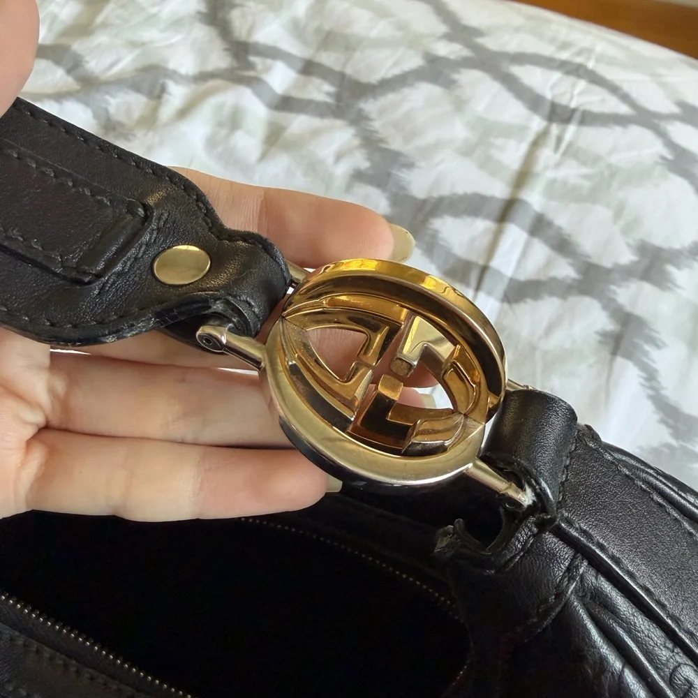 Gucci Black Embossed Hobo Bag with Gold Accents - Picture 9 of 11